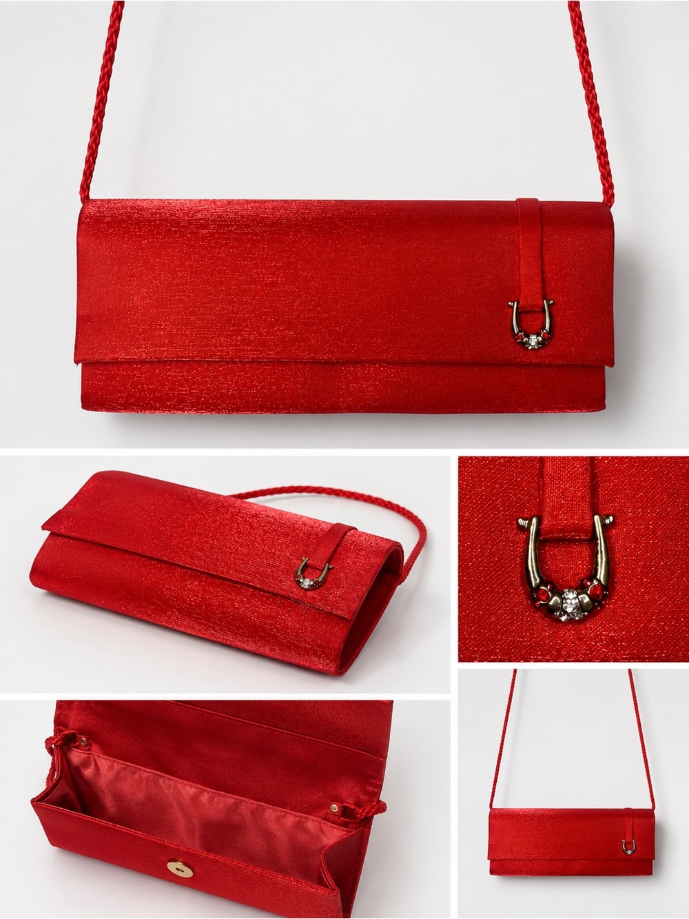 Elegant Red Evening Clutch Bag with Decorative Hardware